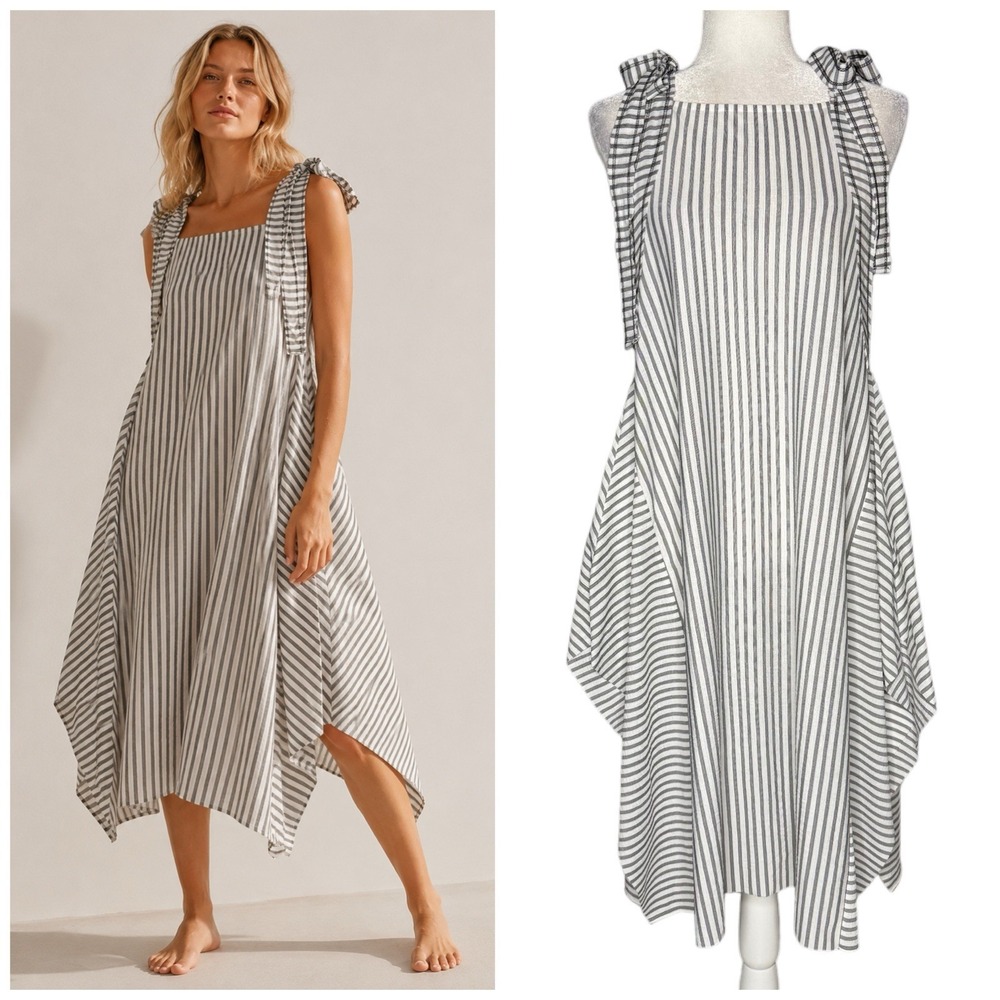 Zara Trafaluc Pinafore Dress S Black White Stripes Apron Cover Up Asymmetrical